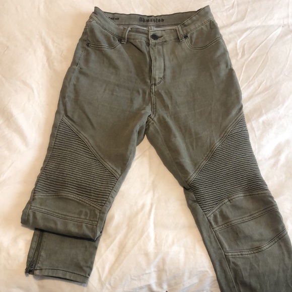 High-Rise Khaki Moto Detail Jeggings - Picture 2 of 5